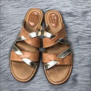 Gold and brown cross cross born sandals